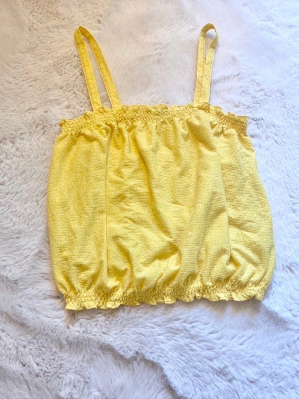 Express Yellow Smocked Bubble Hem Tank